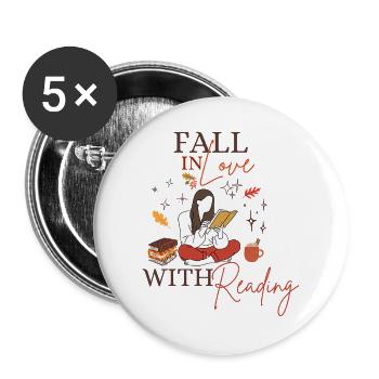 Verliebe dich in das Lesen - Buttons groß 56 mm (5er Pack) - Weiß - Vorne