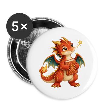 Bibliomant Drachenmann - Buttons groß 56 mm (5er Pack) - Weiß - Vorne