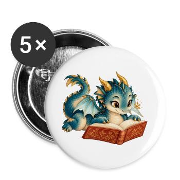 Blaues Drachen-Lesebuch - Buttons groß 56 mm (5er Pack) - Weiß - Vorne