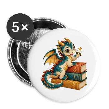 DrachenVerzauberte Bibliothekarin - Buttons groß 56 mm (5er Pack) - Weiß - Vorne