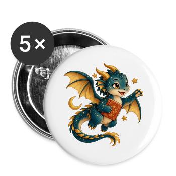 Sternendrache mit Goldenem Buch - Buttons groß 56 mm (5er Pack) - Weiß - Vorne