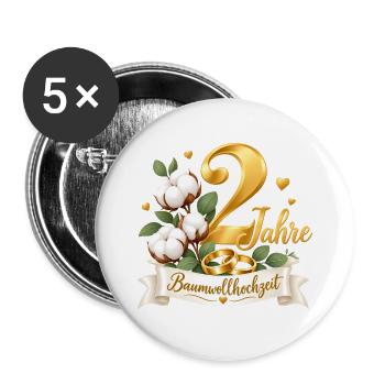 2.Hochzeitstag , 2 Jahre , Baumwollhochzeit  - Buttons groß 56 mm (5er Pack) - Weiß - Vorne