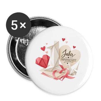 1.Hochzeitstag Papierhochzeit - Buttons groß 56 mm (5er Pack) - Weiß - Vorne