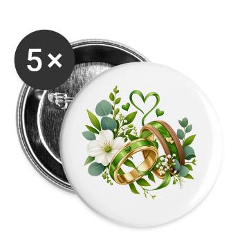 Grünehochzeit , Grünes Liebesband Hochzeitsdesign - Buttons groß 56 mm (5er Pack) - Weiß - Vorne