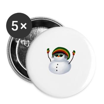 Rasta Schneemann - Mit Sonnenbrille - Buttons groß 56 mm (5er Pack) - Weiß - Vorne