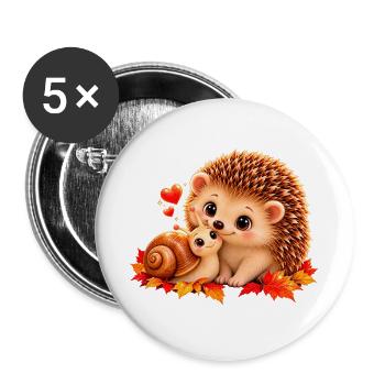 Igel & Schnecke - Buttons groß 56 mm (5er Pack) - Weiß - Vorne