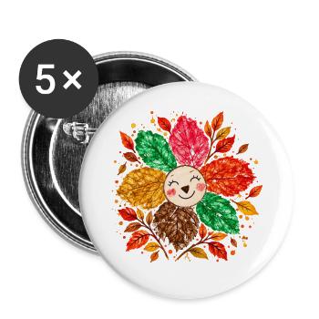 Fröhliche Herbstblume – Bunte Blattblütenblätter - Buttons groß 56 mm (5er Pack) - Weiß - Vorne