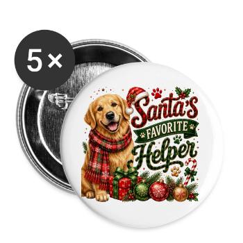 🎁 Weihnachts-Golden Retriever - Buttons groß 56 mm (5er Pack) - Weiß - Vorne
