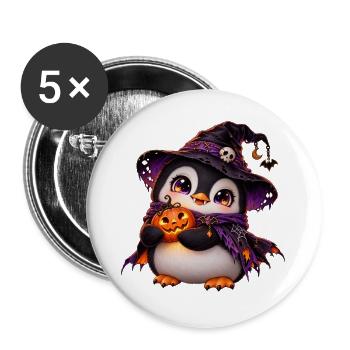 Halloween-Pinguinpinguin - Buttons groß 56 mm (5er Pack) - Weiß - Vorne