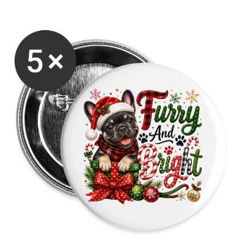 🎁 Weihnachten Französischer Bulldogge - Buttons groß 56 mm (5er Pack) - Weiß - Vorne