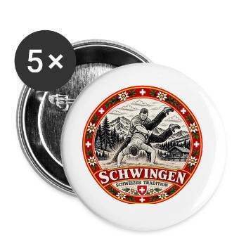 Schwingen Schweizer Traditionssport - Buttons groß 56 mm (5er Pack) - Weiß - Vorne