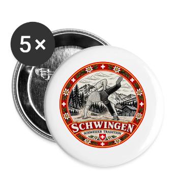 Schwingen Schweizer Tradition - Buttons groß 56 mm (5er Pack) - Weiß - Vorne