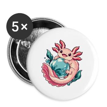 Axolotl-Blasengarten - Buttons groß 56 mm (5er Pack) - Weiß - Vorne
