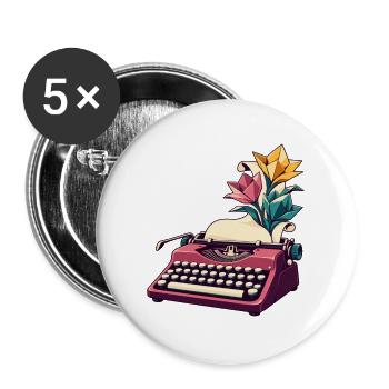 Schreibmaschine baut einen Papiergarten an - Buttons groß 56 mm (5er Pack) - Weiß - Vorne