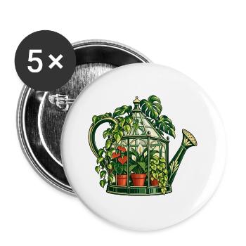 Gewächshaus in einer Gießkanne - Buttons groß 56 mm (5er Pack) - Weiß - Vorne