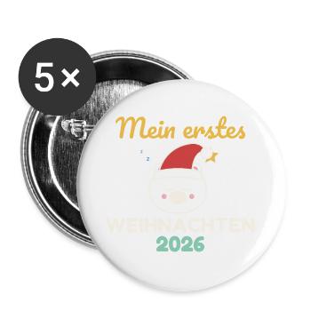 Mein erstes Weihnachten 2026 – Baby Body Eisbär - Buttons groß 56 mm (5er Pack) - Weiß - Vorne