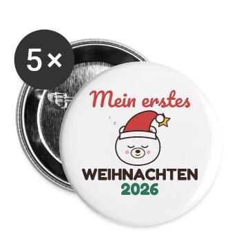 Mein erstes Weihnachten 2026 – Babybody mit Eisbär - Buttons groß 56 mm (5er Pack) - Weiß - Vorne