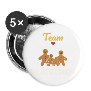 Team Plätzchen – Familien Weihnachtsoutfit - Buttons groß 56 mm (5er Pack) - Weiß - Vorne