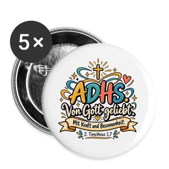 ADHS Liebe Gottes Kraft - Buttons groß 56 mm (5er Pack) - Weiß - Vorne