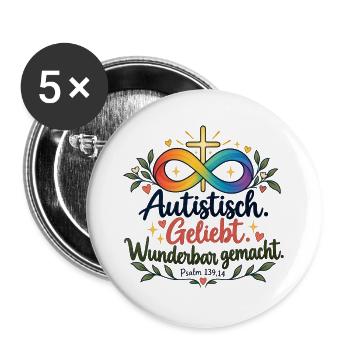 Autistisch Geliebt Infinity Kreuz - Buttons groß 56 mm (5er Pack) - Weiß - Vorne