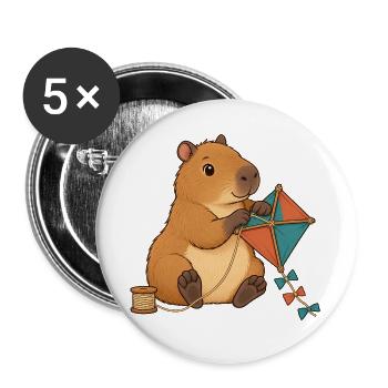 Capybara baut einen Papierdrachen - Buttons groß 56 mm (5er Pack) - Weiß - Vorne