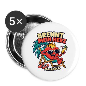 Brennt mein Herz – Mallorca - Buttons groß 56 mm (5er Pack) - Weiß - Vorne