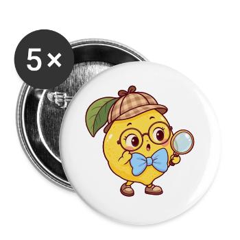 Gelbfrucht-Detektiv mit blauer Schleife - Buttons groß 56 mm (5er Pack) - Weiß - Vorne