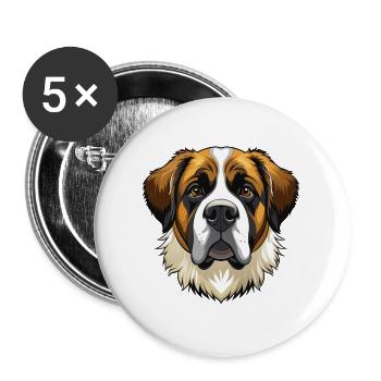 Bernhardiner Hundekopf - Buttons groß 56 mm (5er Pack) - Weiß - Vorne