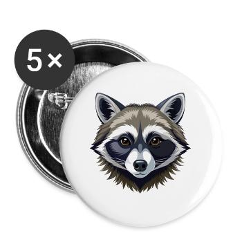 Waschbärkopf - Buttons groß 56 mm (5er Pack) - Weiß - Vorne