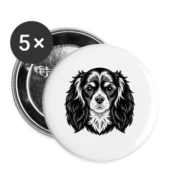 King Charles Spaniel Hundekopf - Buttons groß 56 mm (5er Pack) - Weiß - Vorne