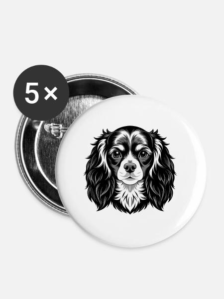 King Charles Spaniel Hundekopf - Buttons groß 56 mm (5er Pack) - Weiß