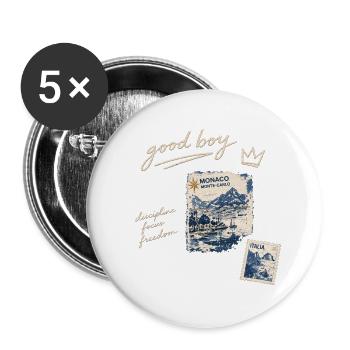 Good Boy Freiheit Reise-Stempel - Buttons groß 56 mm (5er Pack) - Weiß - Vorne