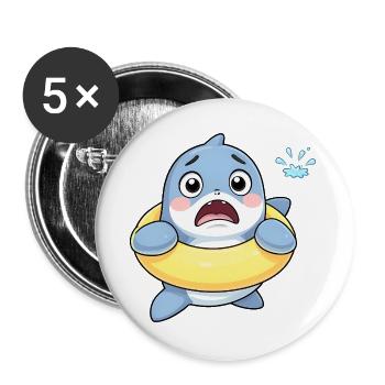 Schüchterner Hai im Schwimmring - Buttons groß 56 mm (5er Pack) - Weiß - Vorne