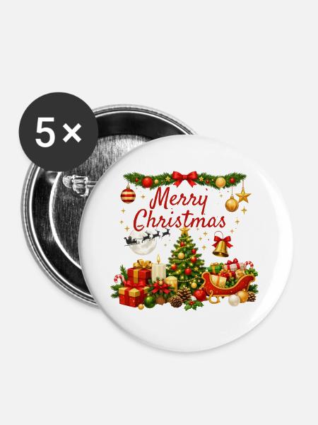 Helles und traditionelles Weihnachten - Buttons groß 56 mm (5er Pack) - Weiß