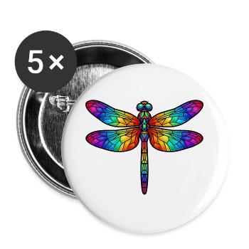 Formulierung: Buntglas Regenbogen Insekt Kunst T-Shirt - Buttons groß 56 mm (5er Pack) - Weiß - Vorne
