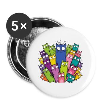 Bunte Katzen Crazy Cat Lady Lustig T-Shirt - Buttons groß 56 mm (5er Pack) - Weiß - Vorne