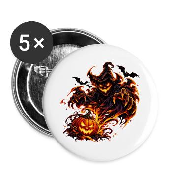 Feuriger Halloween Dämon - Buttons groß 56 mm (5er Pack) - Weiß - Vorne