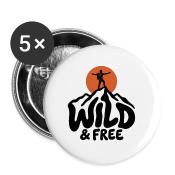 Wandern – Wild & Free Outdoor - Buttons groß 56 mm (5er Pack) - Weiß - Vorne