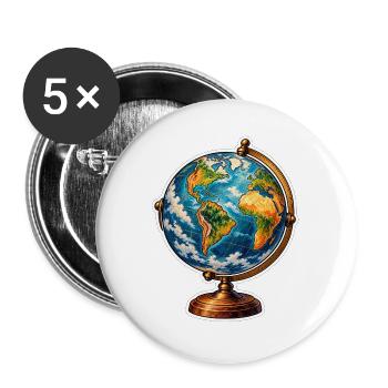 Weltkugel Retrostand - Buttons groß 56 mm (5er Pack) - Weiß - Vorne