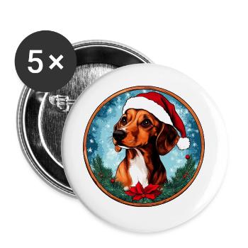 Dackel Weihnachten - Buttons groß 56 mm (5er Pack) - Weiß - Vorne