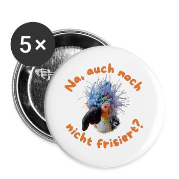 Krallo Kreisch™: Friseur-Humor zieht Kunden an - Buttons groß 56 mm (5er Pack) - Weiß - Vorne