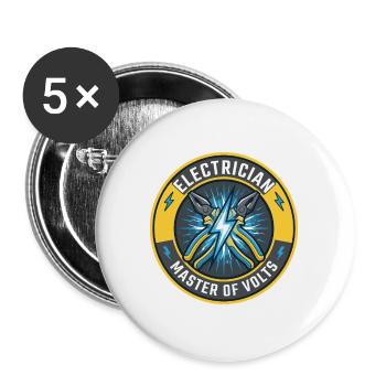 Elektriker Master Of Volts Blitzabzeichen-Geschenk - Buttons groß 56 mm (5er Pack) - Weiß - Vorne