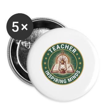 Lehrer, Hardcover-Buch Kompass-Laternenabzeichen Geschenk - Buttons groß 56 mm (5er Pack) - Weiß - Vorne