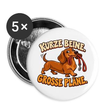 Dackel - Kurze Beine, große Pläne - Buttons groß 56 mm (5er Pack) - Weiß - Vorne
