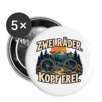 Zwei Räder, Kopf frei - Fahrrad und Natur - Buttons groß 56 mm (5er Pack) - Weiß - Vorne