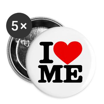 I Love Me – Selbstliebe Statement - Buttons groß 56 mm (5er Pack) - Weiß - Vorne