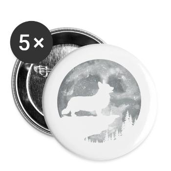 Corgi Silhouette Moon – lustiges Corgi-Hundeliebhaber-Geschenk - Buttons groß 56 mm (5er Pack) - Weiß - Vorne