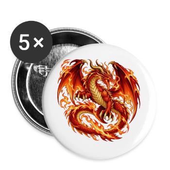 Inferno-Feuerdrache - Buttons groß 56 mm (5er Pack) - Weiß - Vorne