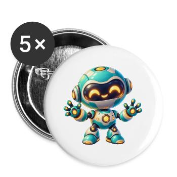 Fröhlicher Tech-Roboter Cartoon - Buttons groß 56 mm (5er Pack) - Weiß - Vorne