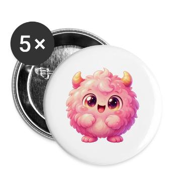 Pink Fluff Monster Kuschelheld - Buttons groß 56 mm (5er Pack) - Weiß - Vorne